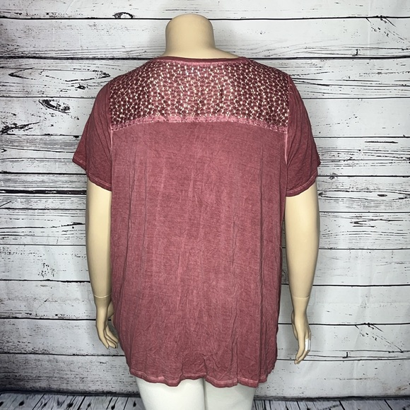 Maurices 24/7 NWT Size 2 Washed Purple Crochet Lace Knot Hemline Knit Top Shirt - Picture 5 of 7